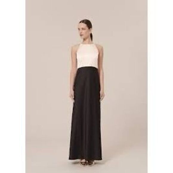 Halston Women’s Size 6 Sleeveless High Neck Maxi Dress Black Cream Side Zip - Picture 1 of 11